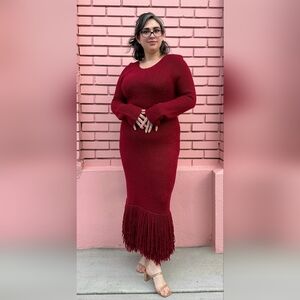 Marina Moscone Red Knit Fringe Dress